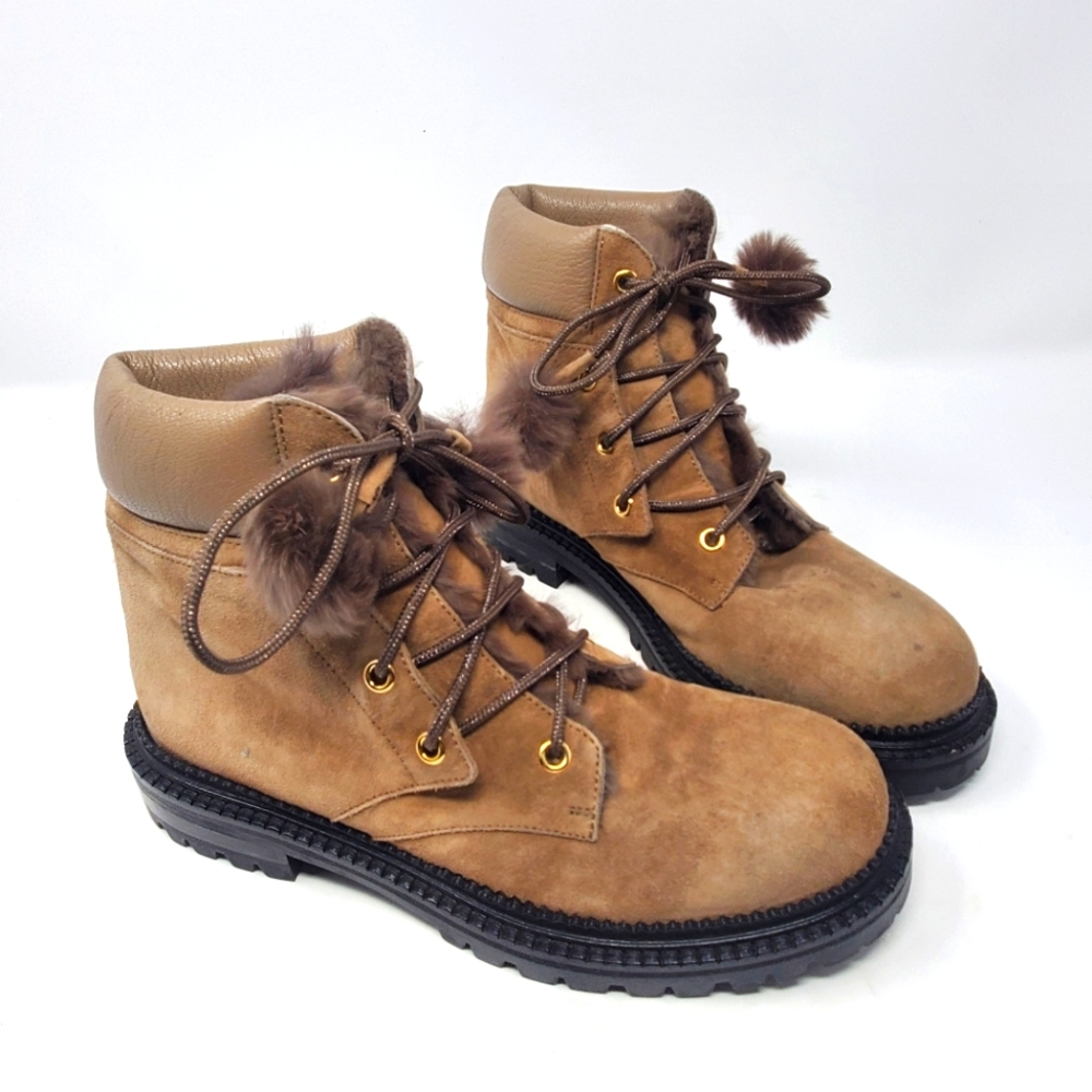 Jimmy Choo Brown Suede Fur-Lined Moto Boots